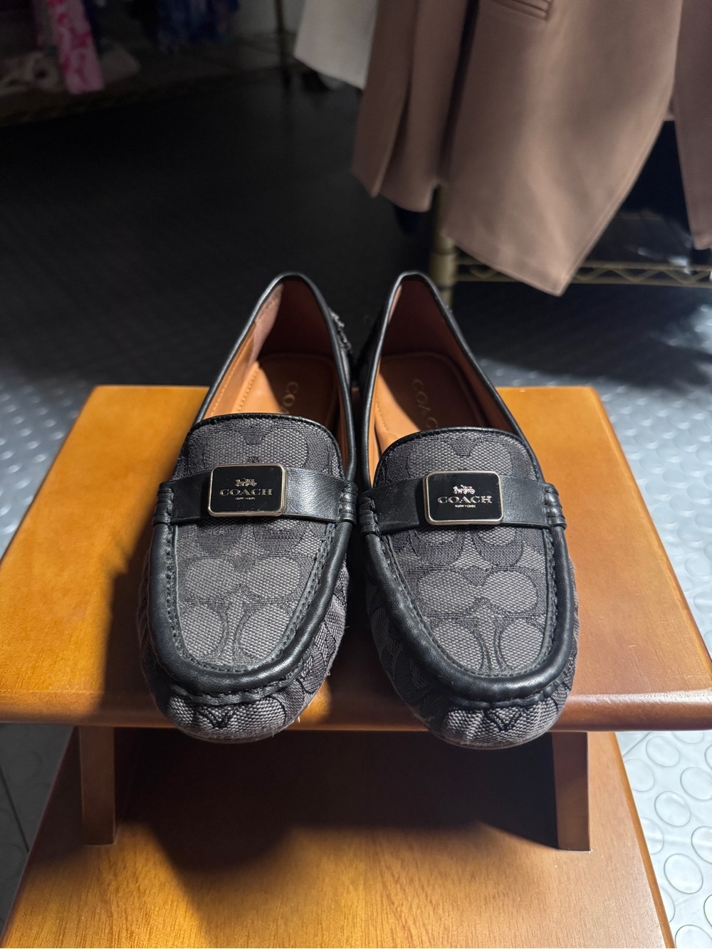 COACH Black Signature Canvas Loafers - Size 6